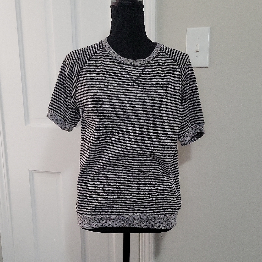 Striped Black and Gray Short Sleeve Top